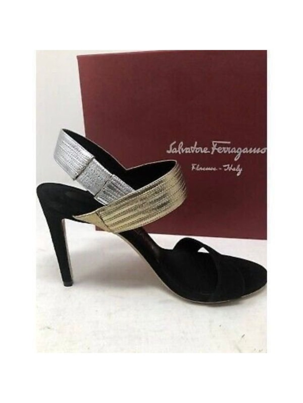 Salvatore Ferragamo Lalin Gold and Silver Sandal Heels Sz 8.5